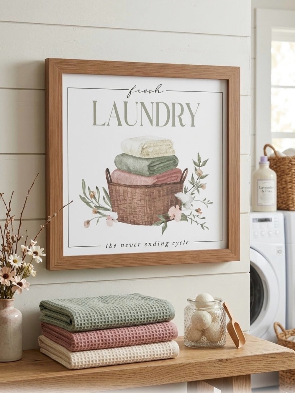 Willow Spring Square Framed Fresh Laundry Never Ending Cycle Wall Shelf Sign
